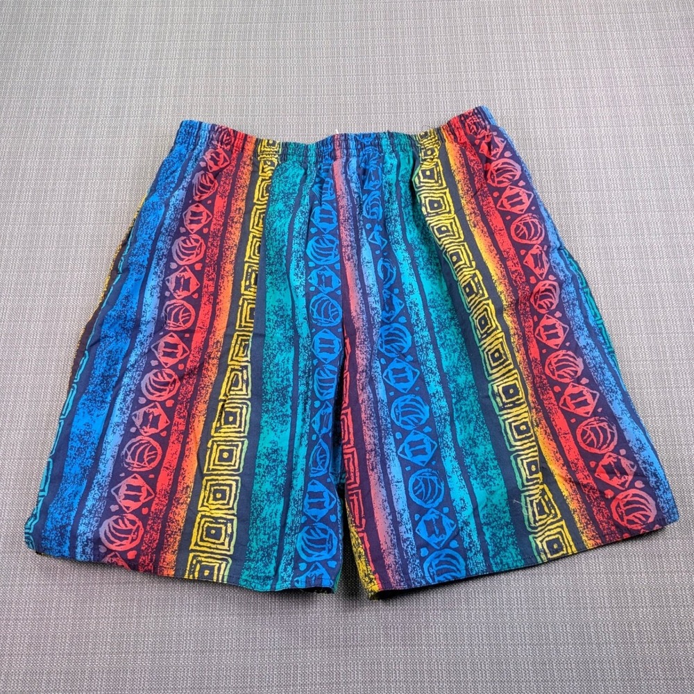 Vintage Eddie Bauer Swim Trunks Mens XLT‎ Rainbow Tribal Print 9" Inseam Lined